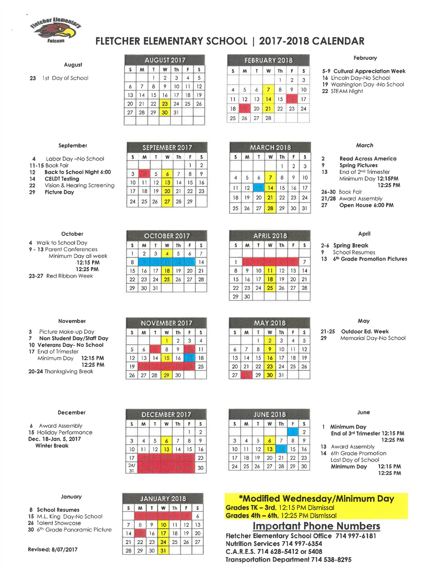 Fletcher Hills Elementary Calendar Printable Calendar Blank